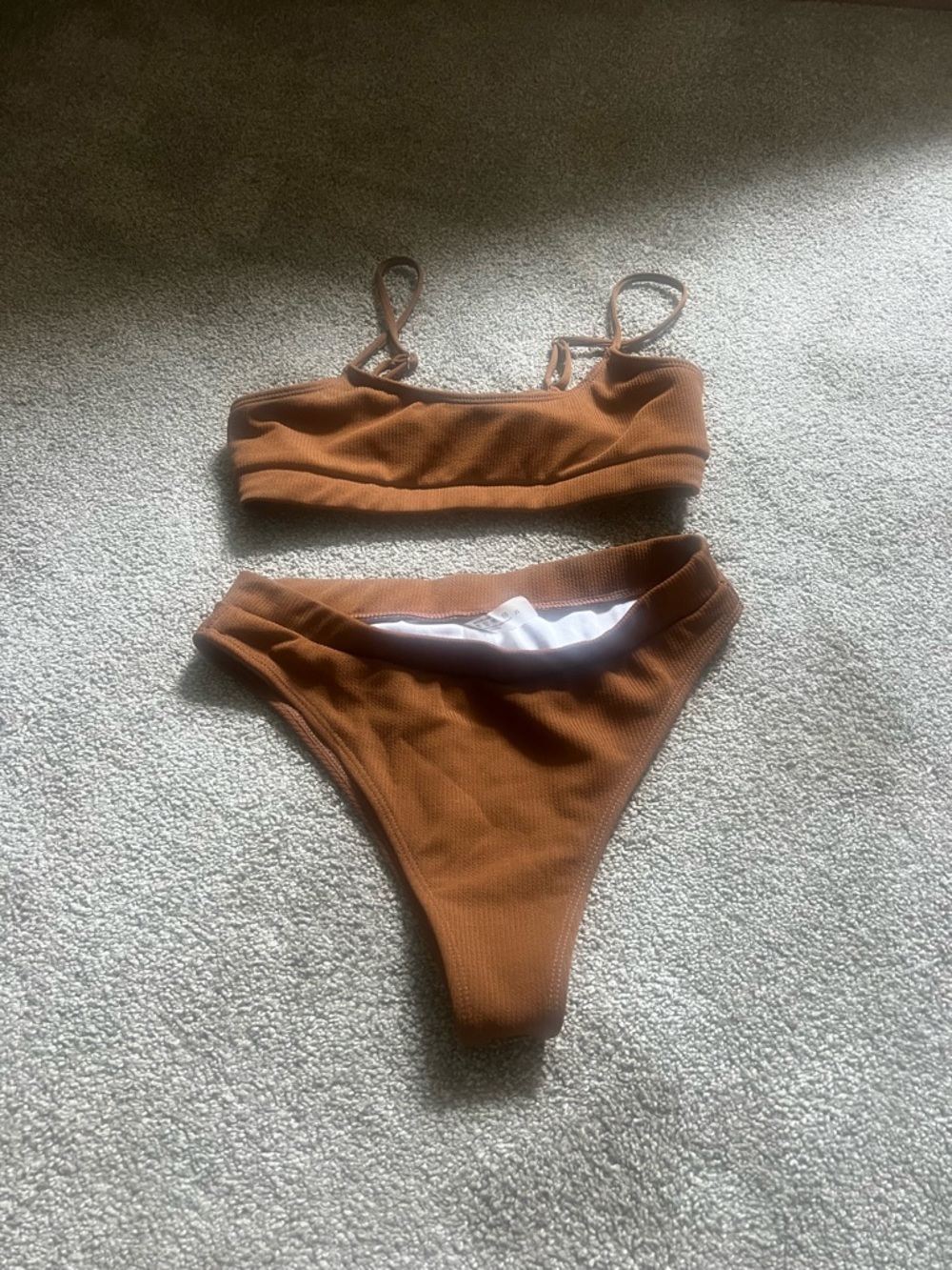Ribbed Two-Piece Bikini Set in Rust
